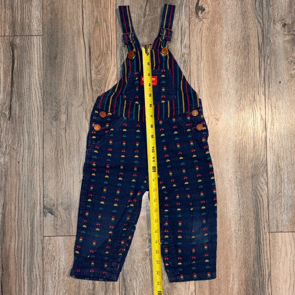 OshKosh Bgosh Vintage Corduroy Overalls 24M Navy Blue Car Traffic Light Print